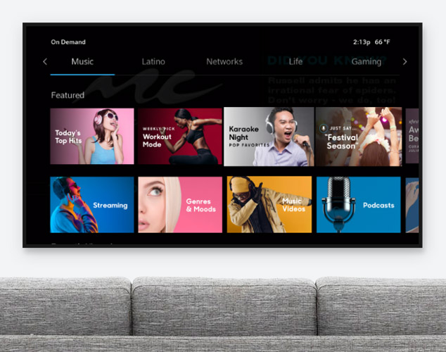 A TV with music options on the display